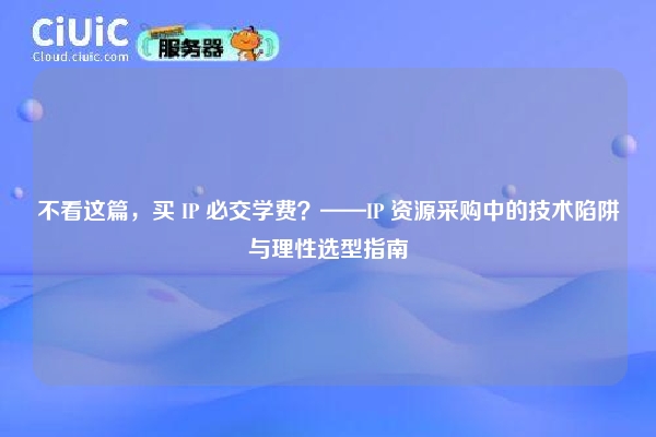 不看这篇，买 IP 必交学费？——IP 资源采购中的技术陷阱与理性选型指南